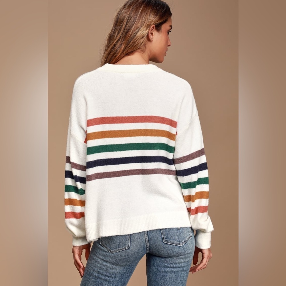 Lulus Heart to‎ Heart Striped Sweater in Ivory Multi Size Small - Picture 2 of 10